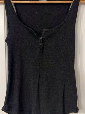 T.La Black Ribbed Henley Tank Top from Anthropologie in charcoal